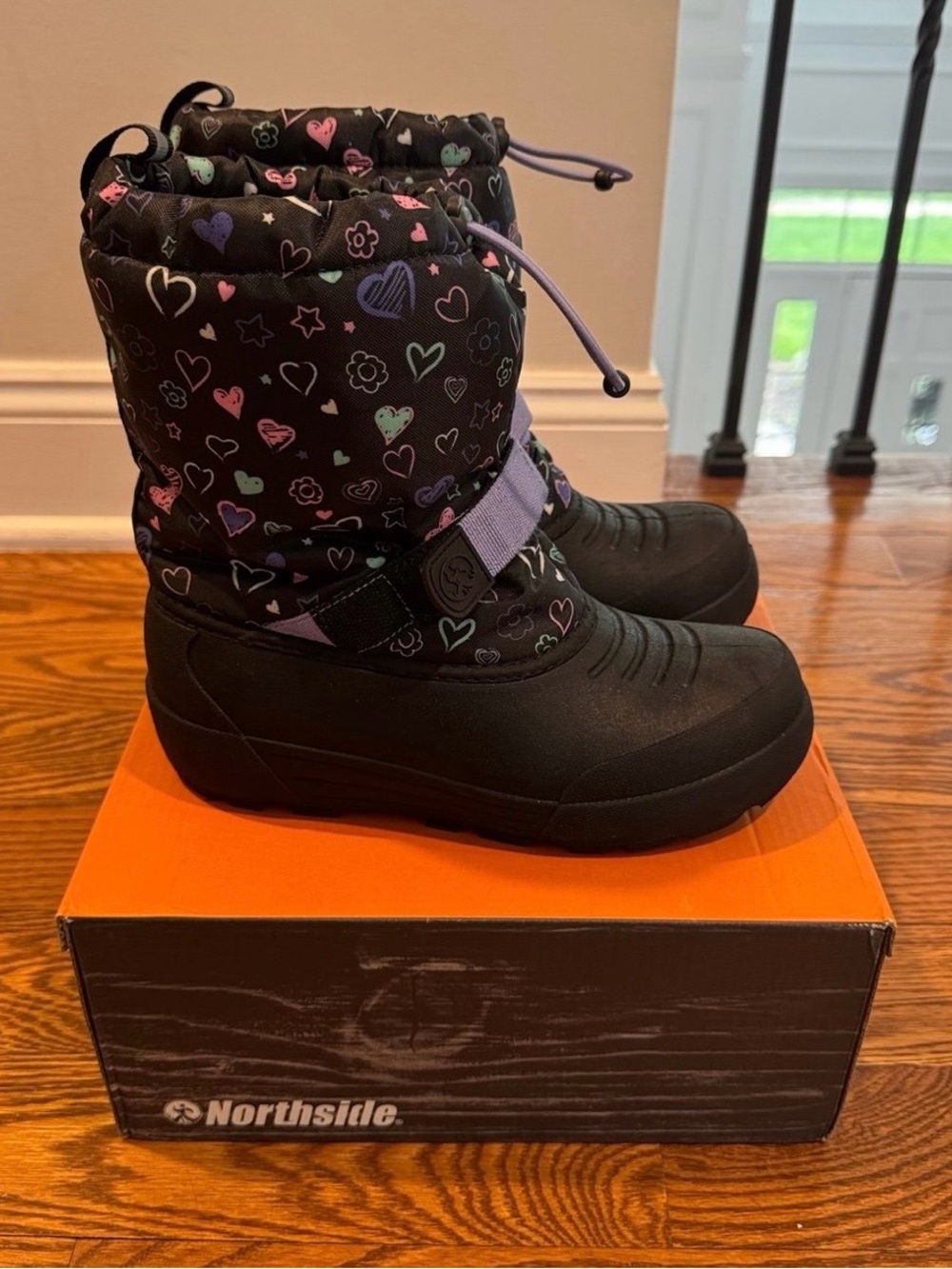 Girls Northside black & purple frosty insulated winter snow boots - size 5